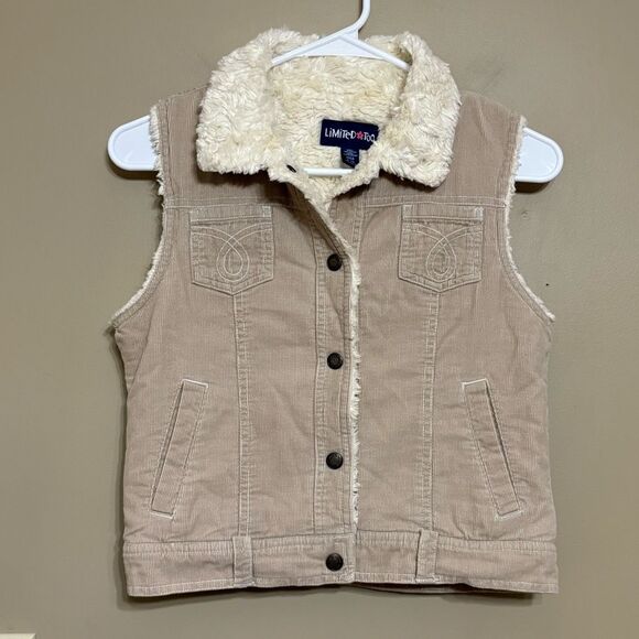 Limited Too Girls Tan Ivory Corduroy Vest Faux Fur Size Small - Picture 5 of 8